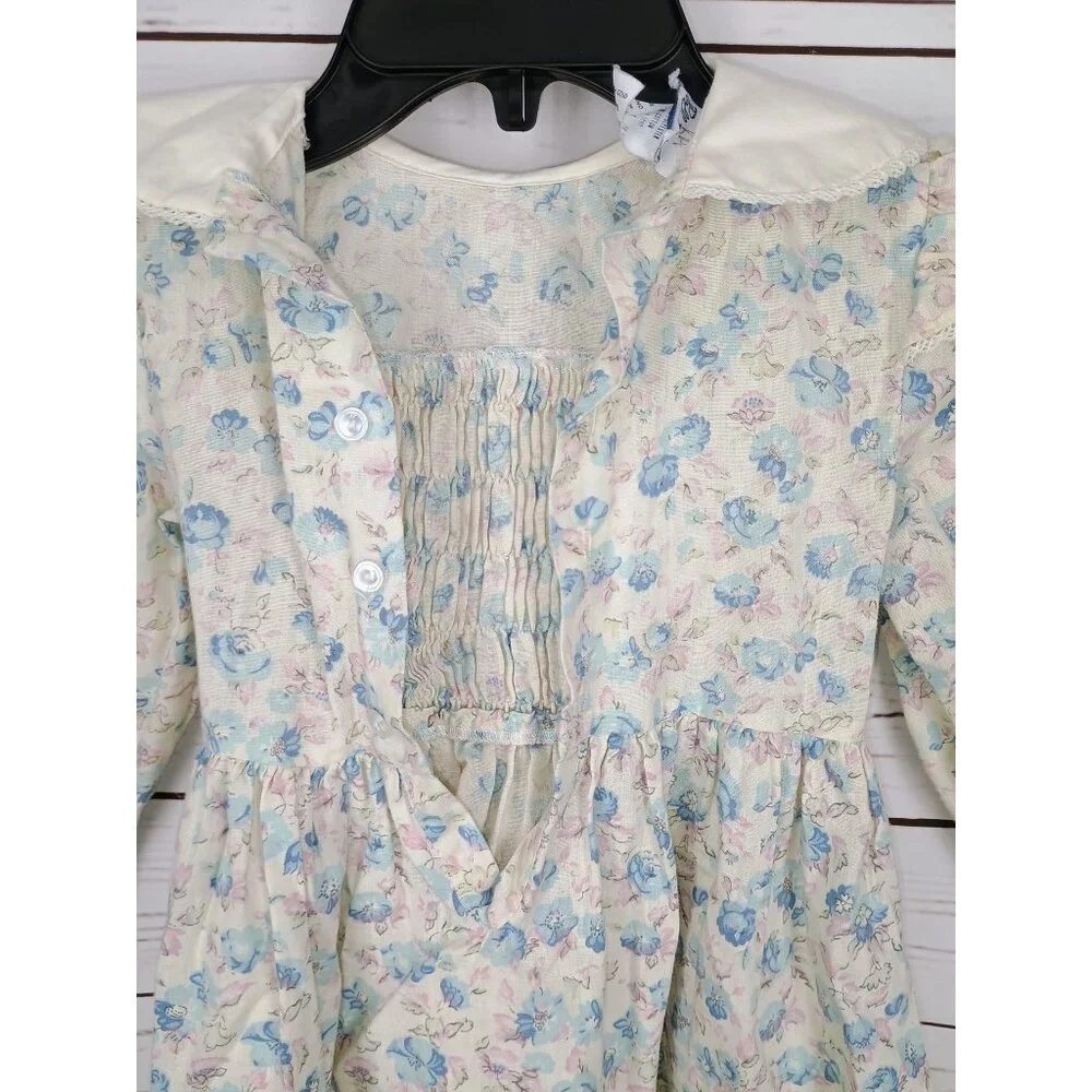 Polly Flinders Long Sleeve Floral Vintage Smocked Girls Size‎ 5 Dress